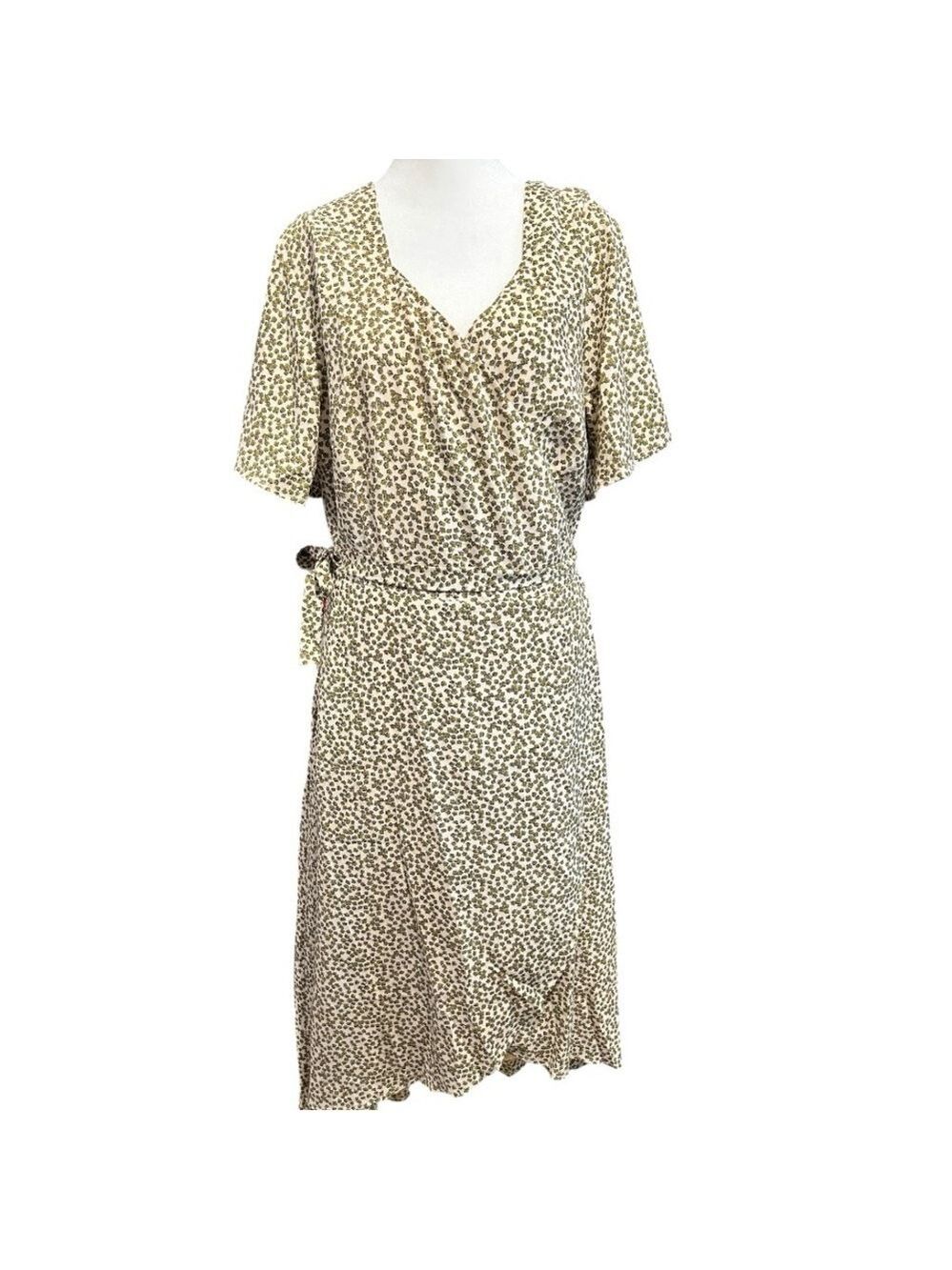 MIA JOY Joyfolie Khaki Floral Wrap Around Hi Lo Dress NWT Size Large